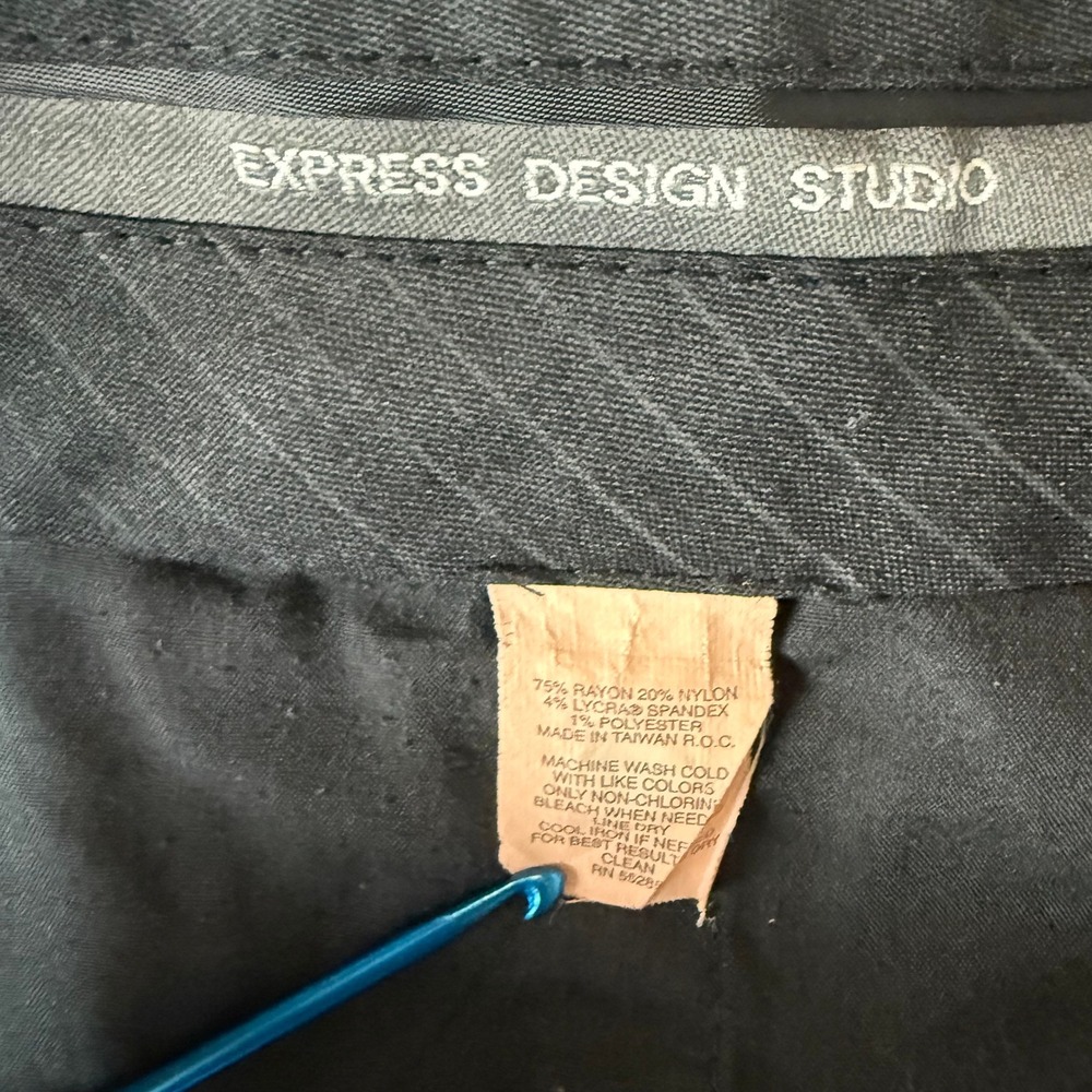 Express Design Studio Editor Pants Women 4R Black Pinstripe Flare Leg Workwear - Picture 4 of 14